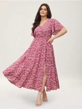 Bloomchic Bloom Dress - Flutter Sleeve Ditsy Floral Pocket Split - Size 26